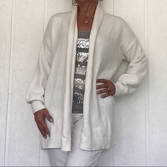 ANN TAYLOR WOOL BLEND WHITE OPEN FRONT CARDIGAN LARGE NWT - Picture 4 of 13